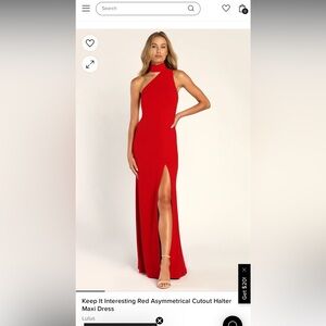 Lulu’s Keep It Interesting Red Asymmetrical Cutout Halter Maxi Dress